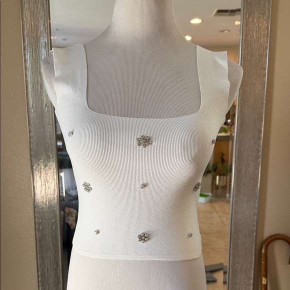 galita Tops - Elegant White Embellished Women's Blouse